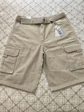 Pro Club Men's Cargo Shorts Size 38 Khaki with Belt